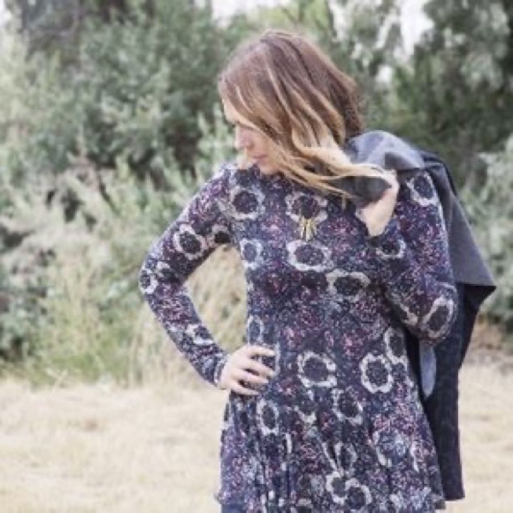 Free People ‘Annabelle’ Long Sleeve Tunic Dress Plum Print Open Back